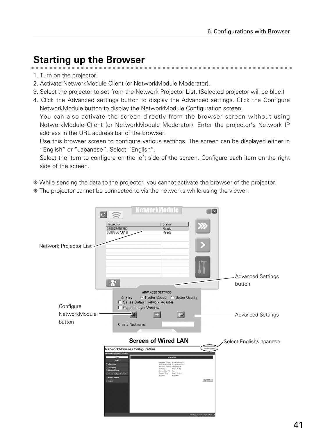 Sanyo XG-705A owner manual Starting up the Browser 