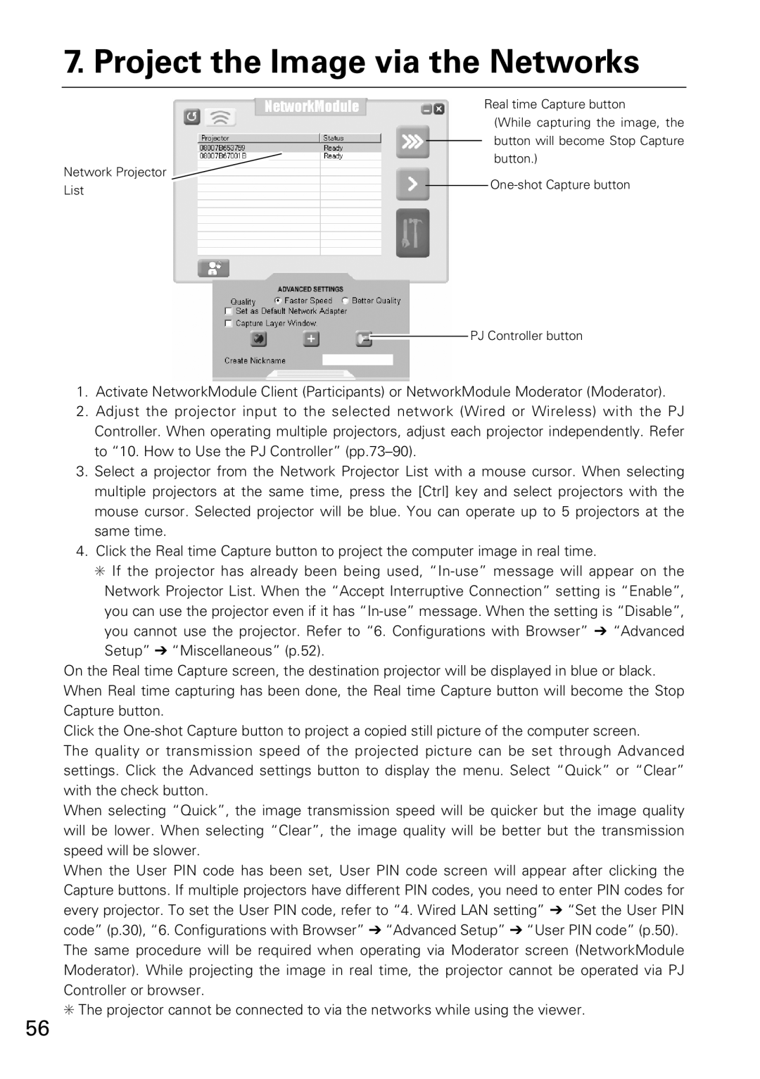 Sanyo XG-705A owner manual Project the Image via the Networks 