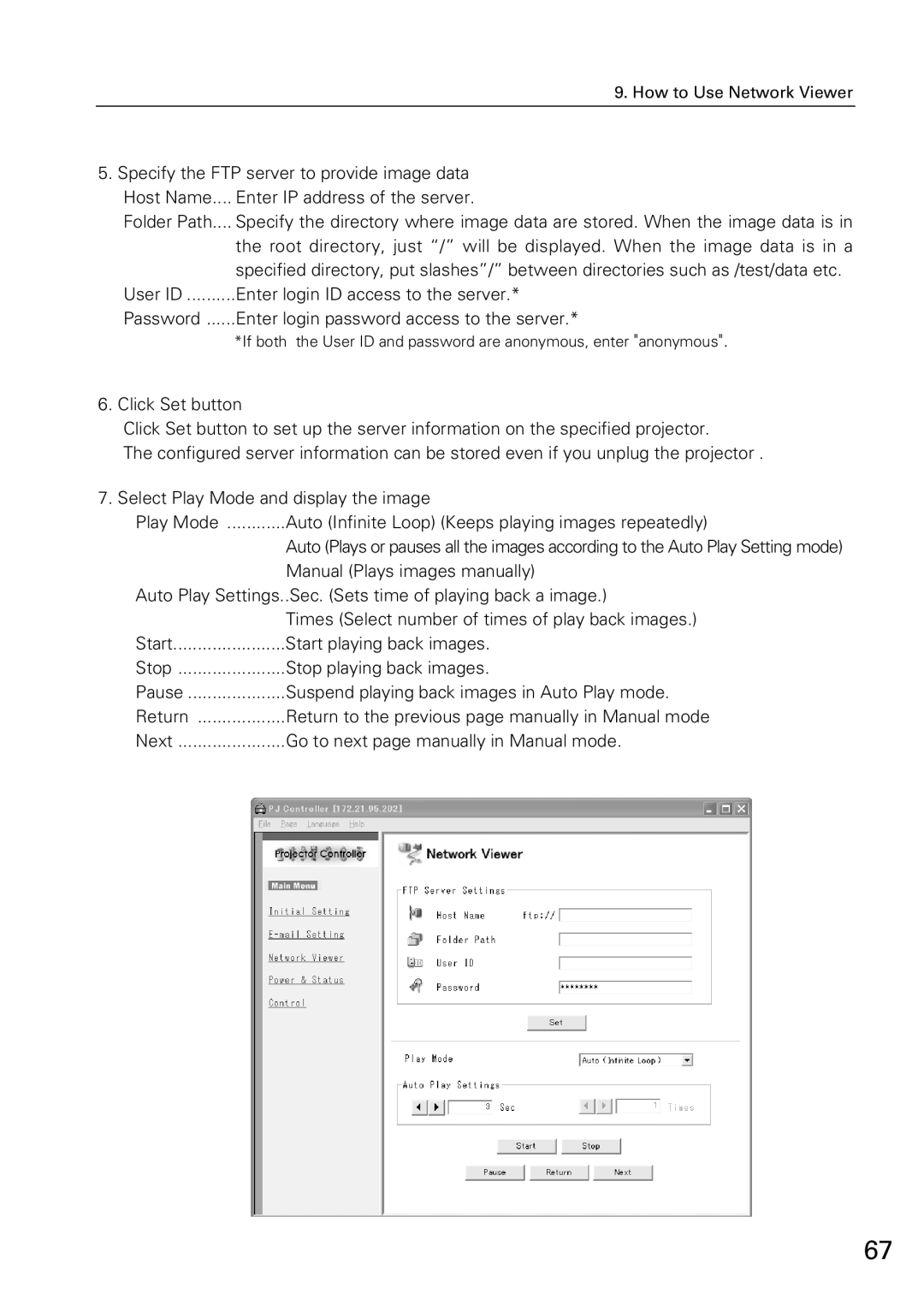 Sanyo XG-705A owner manual Specify the FTP server to provide image data 