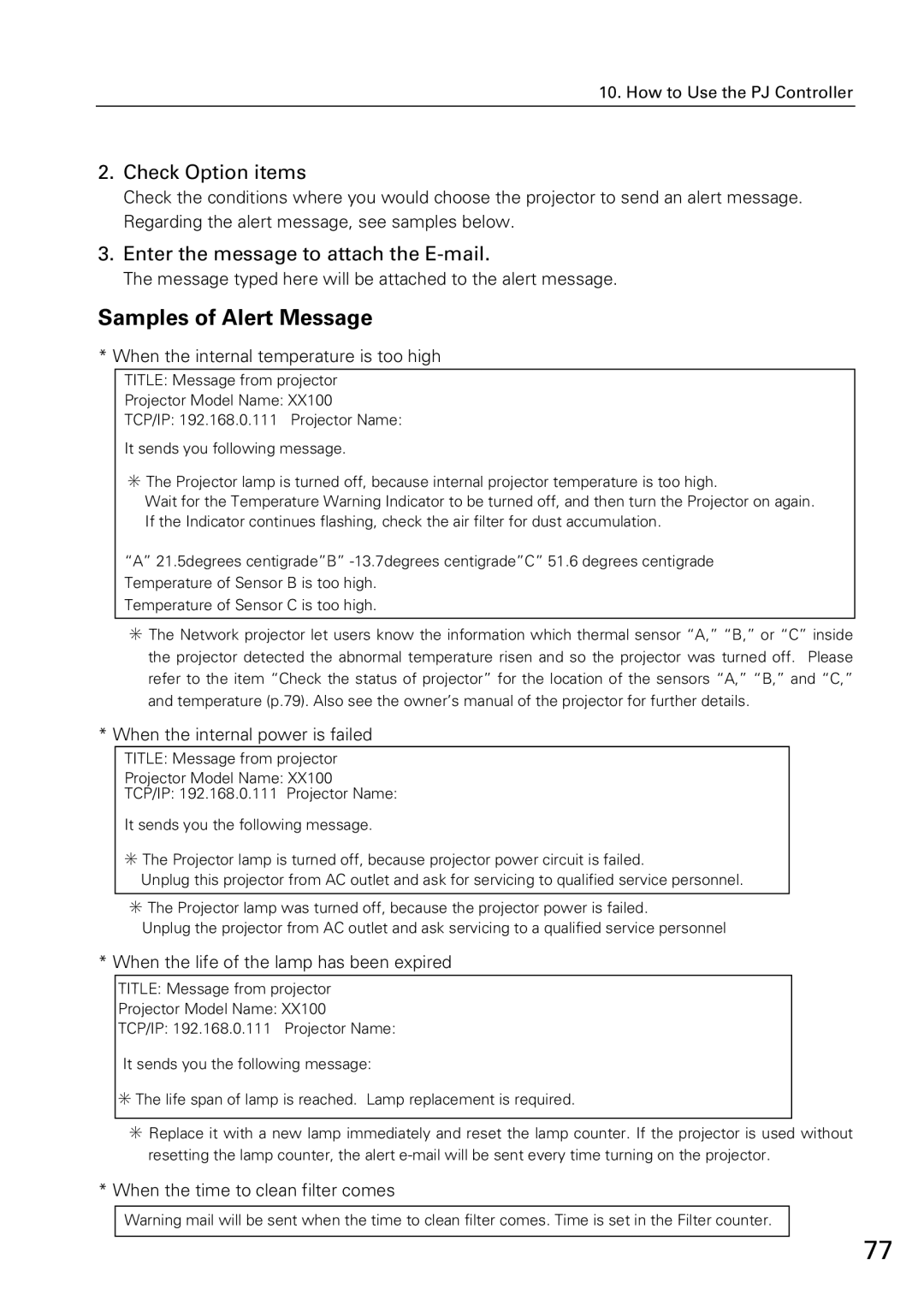 Sanyo XG-705A owner manual Check Option items, Enter the message to attach the E-mail 