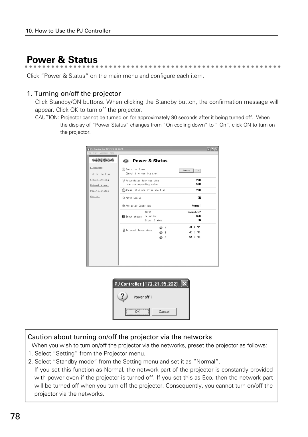 Sanyo XG-705A owner manual Power & Status, Turning on/off the projector 