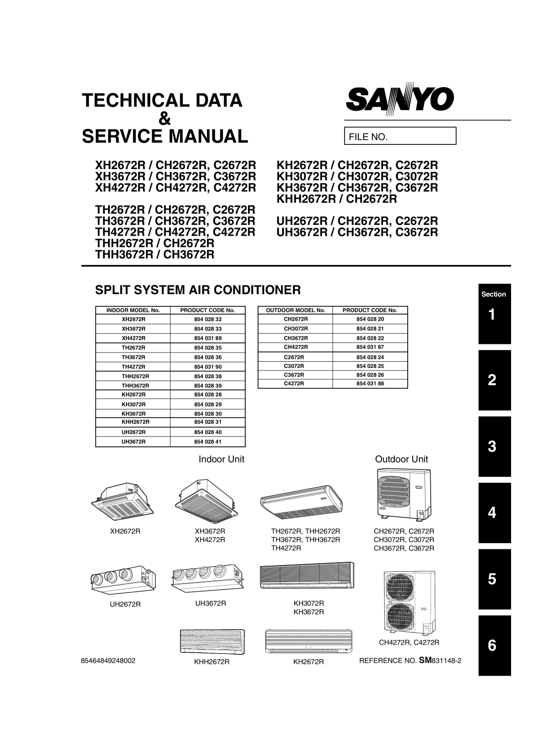 Sanyo UH2672R, XH4272R / C4272R, XH2672R, UH3672R / CH3672R, XH3672R, XH4272R / CH4272R, TH3672R service manual Technical Data 