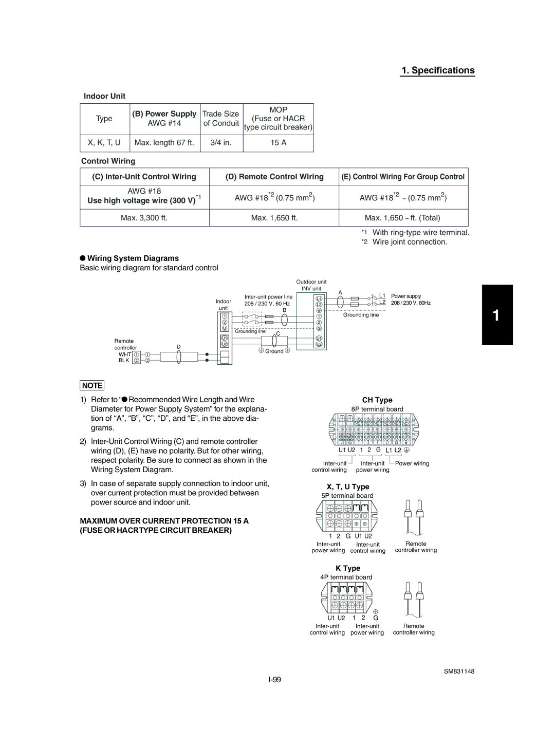 Sanyo XH3672R, XH4272R / C4272R, UH2672R, XH2672R, UH3672R Indoor Unit Power Supply, Wiring System Diagrams, CH Type, U Type 