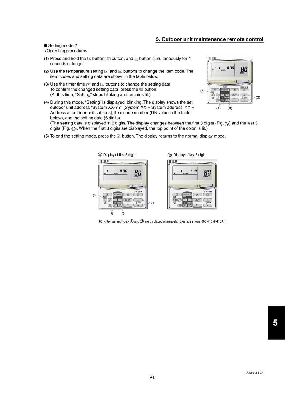 Sanyo XH4272R / C4272R, UH2672R, XH2672R, UH3672R / CH3672R, XH3672R / C3672R Outdoor unit maintenance remote control 