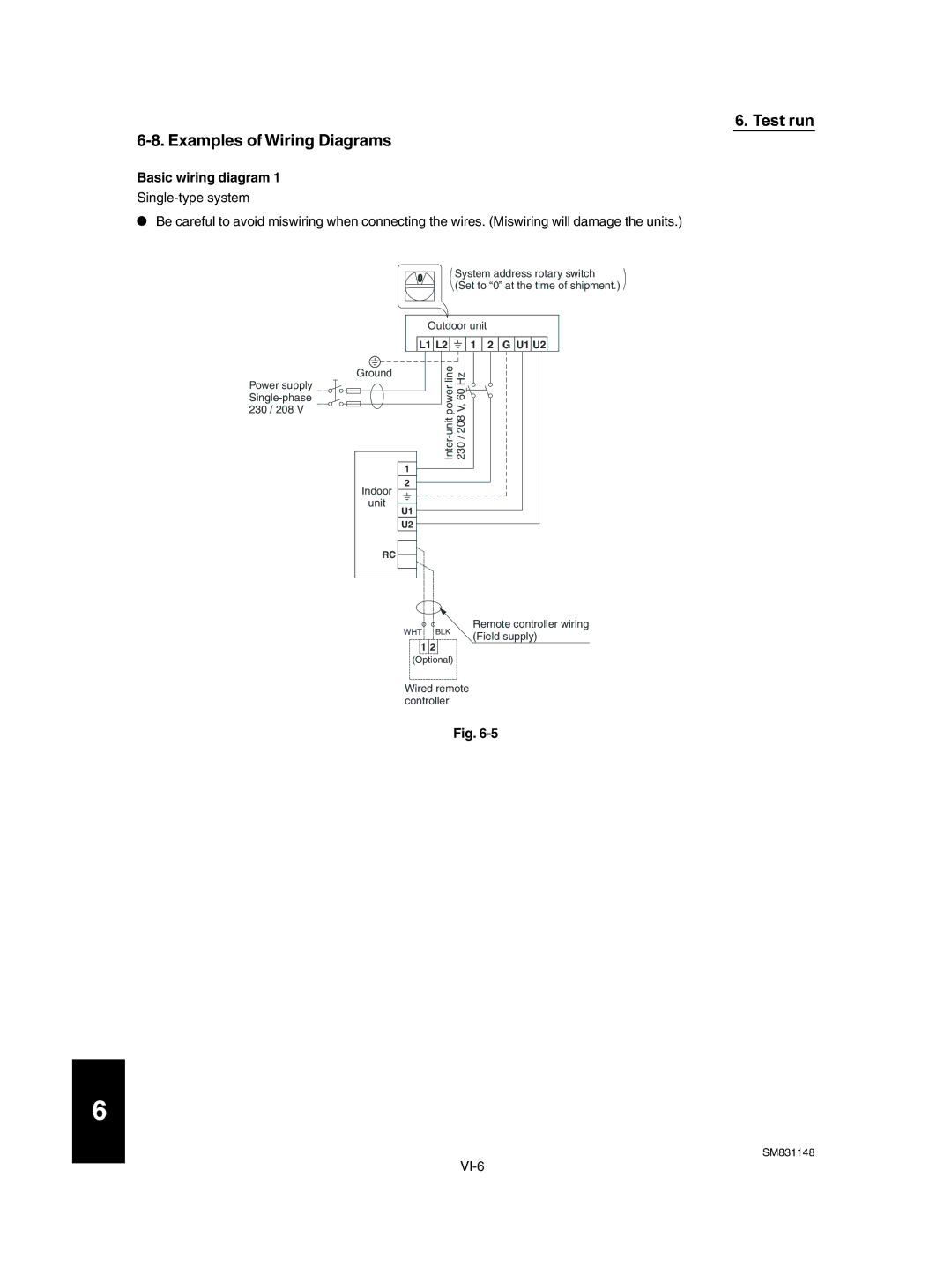 Sanyo UH3672R / C3672R, XH4272R / C4272R, UH2672R, XH2672R Test run Examples of Wiring Diagrams, Basic wiring diagram 