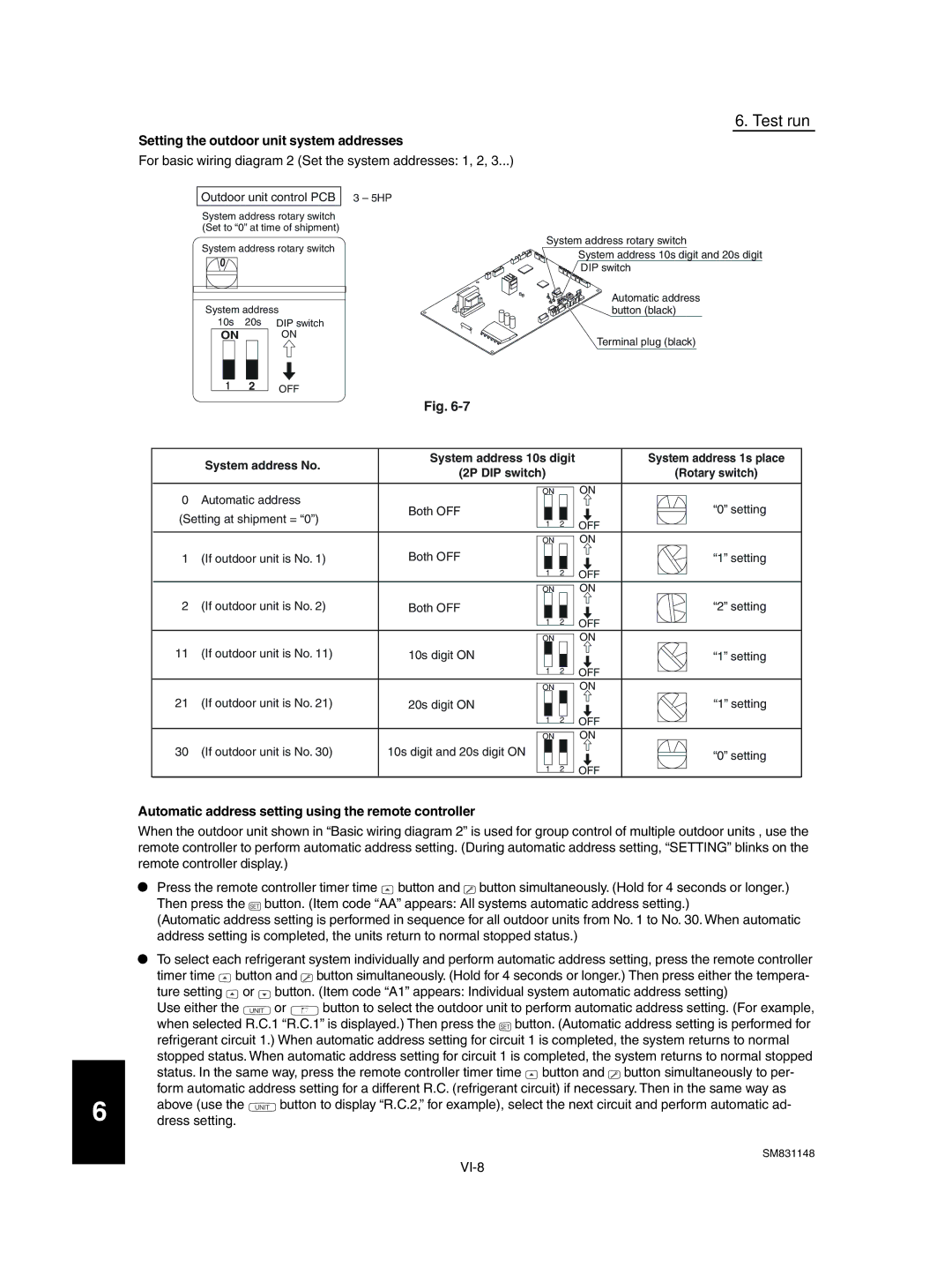 Sanyo XH2672R / C2672R Setting the outdoor unit system addresses, Automatic address setting using the remote controller 