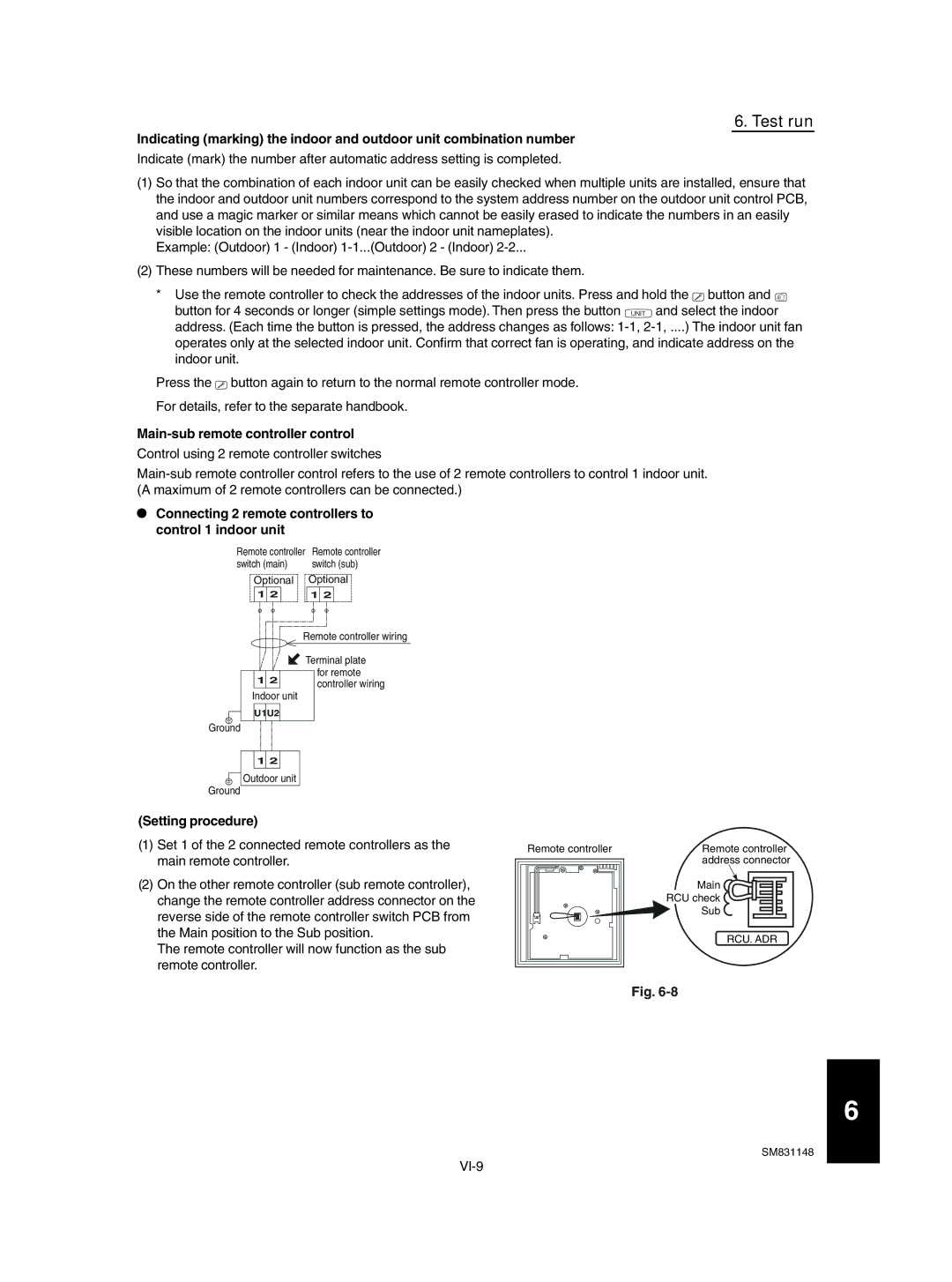 Sanyo THH2672R / CH2672R Main-sub remote controller control, Connecting 2 remote controllers to control 1 indoor unit 