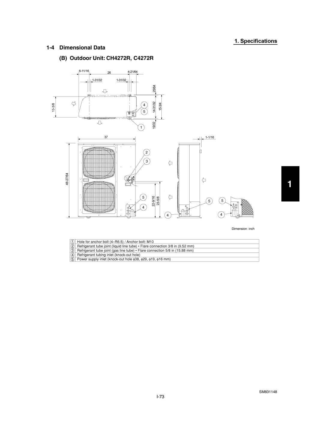 Sanyo UH3672R / C3672R, XH4272R / C4272R, UH2672R, XH2672R Specifications Dimensional Data Outdoor Unit CH4272R, C4272R 