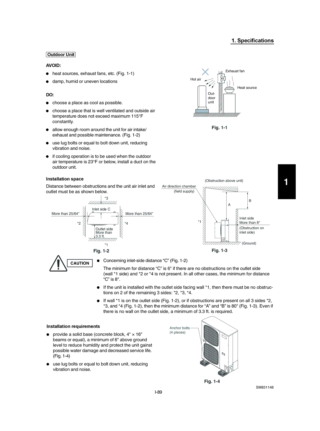 Sanyo KH3072R / CH3072R, XH4272R / C4272R, UH2672R, XH2672R Outdoor Unit, Installation space, Installation requirements 