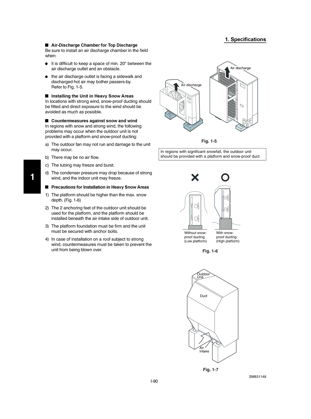 Sanyo KH3672R / CH3672R, XH4272R / C4272R Air-Discharge Chamber for Top Discharge, Installing the Unit in Heavy Snow Areas 