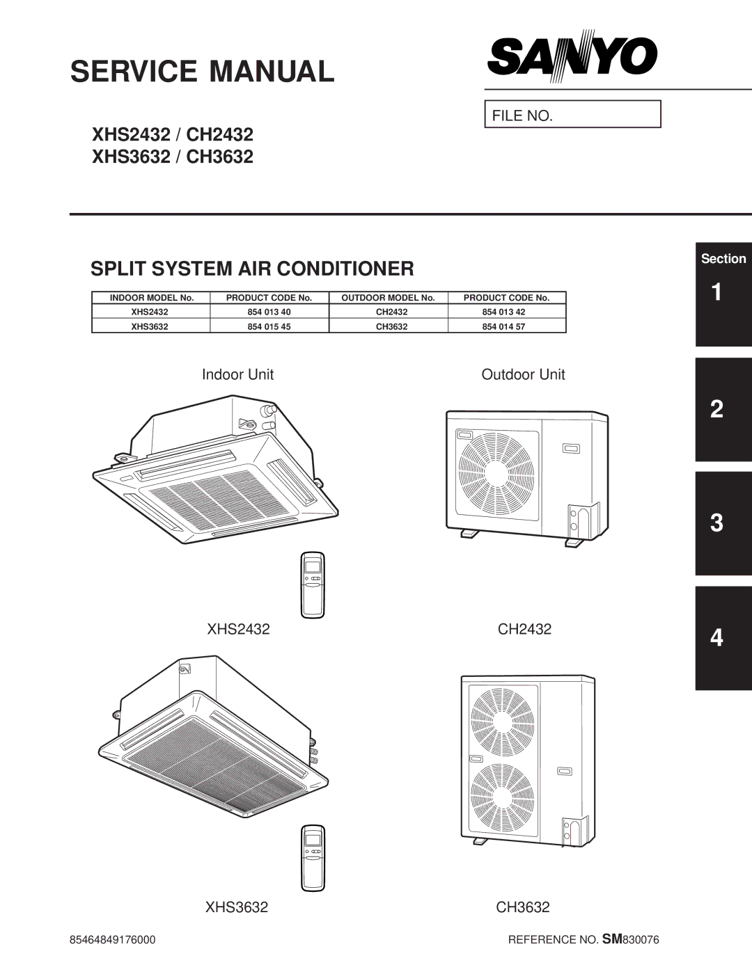 Sanyo XHS2432, XHS3632, CH2432, CH3632 service manual Split System AIR Conditioner 