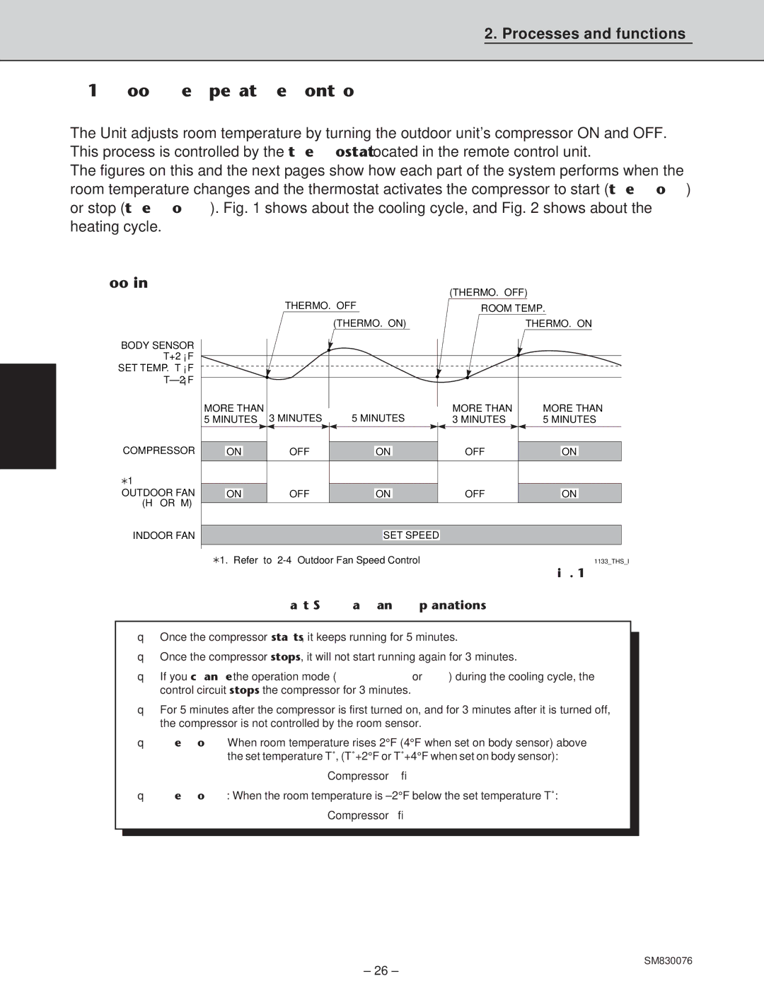 Sanyo CH2432, XHS3632, XHS2432, CH3632 service manual Room Temperature Control, Processes and functions, Cooling 