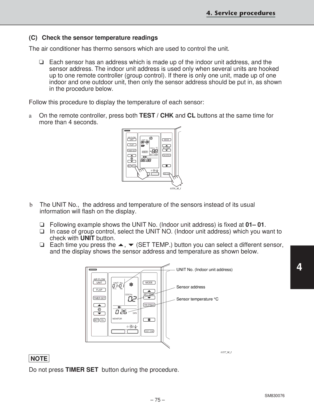 Sanyo CH3632, XHS3632, XHS2432, CH2432 service manual Service procedures Check the sensor temperature readings 