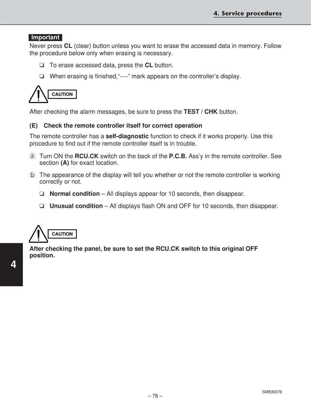 Sanyo CH2432, XHS3632, XHS2432, CH3632 service manual Check the remote controller itself for correct operation 