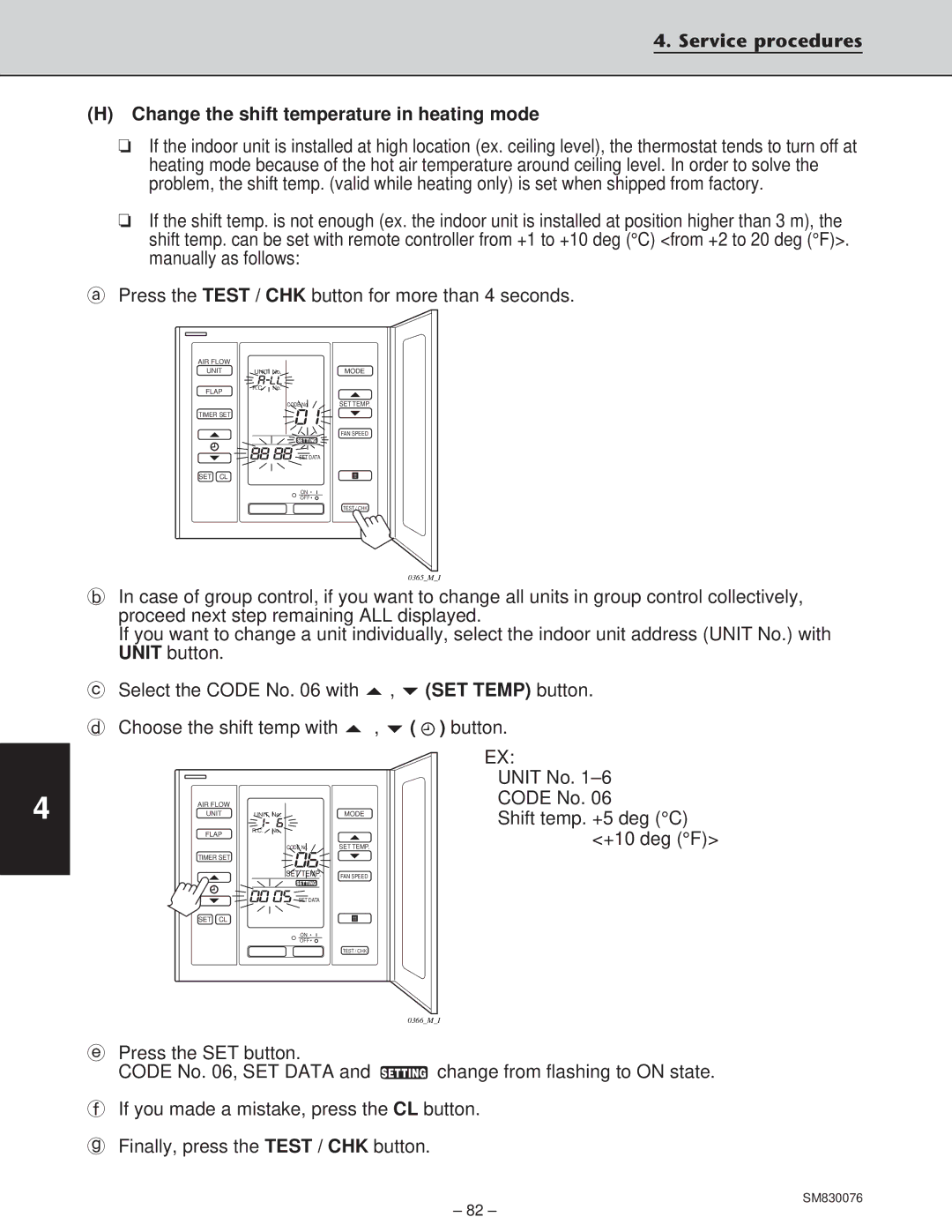 Sanyo CH2432, XHS3632, XHS2432, CH3632 service manual Change the shift temperature in heating mode 