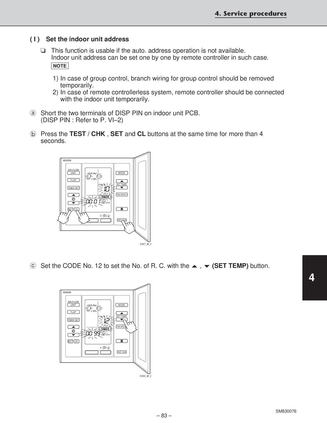 Sanyo CH3632, XHS3632, XHS2432, CH2432 service manual Service procedures Set the indoor unit address 