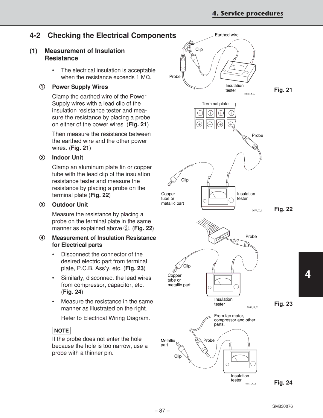 Sanyo CH3632, XHS3632, XHS2432, CH2432 service manual Checking the Electrical Components, Measurement of Insulation Resistance 