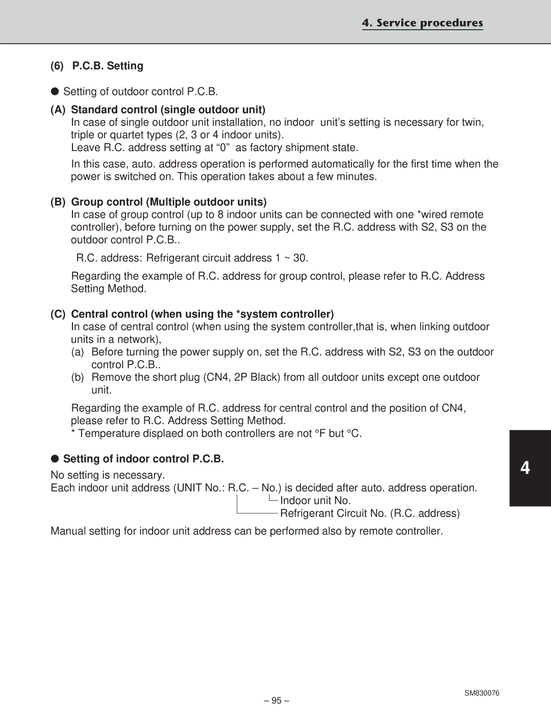 Sanyo CH3632 Service procedures C.B. Setting, Standard control single outdoor unit, Group control Multiple outdoor units 