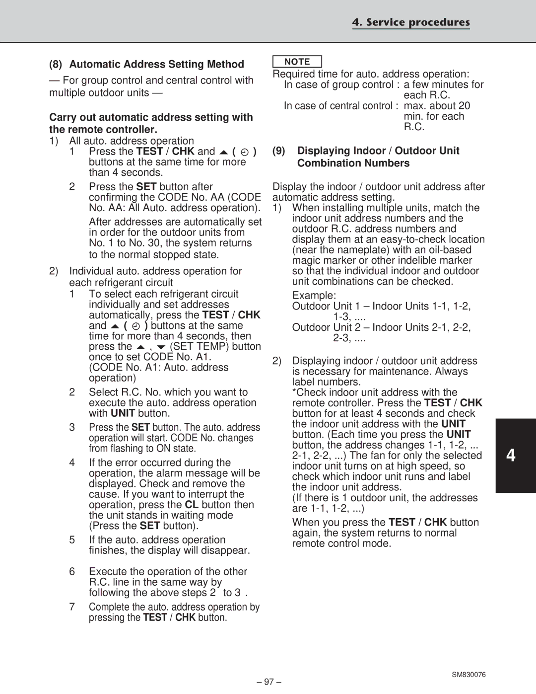 Sanyo XHS2432 Service procedures Automatic Address Setting Method, Displaying Indoor / Outdoor Unit Combination Numbers 