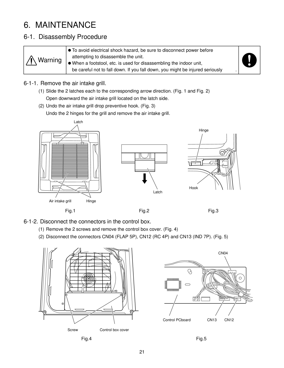 Sanyo XMHS1272, XMHS0972 service manual Maintenance, Disassembly Procedure, Remove the air intake grill 