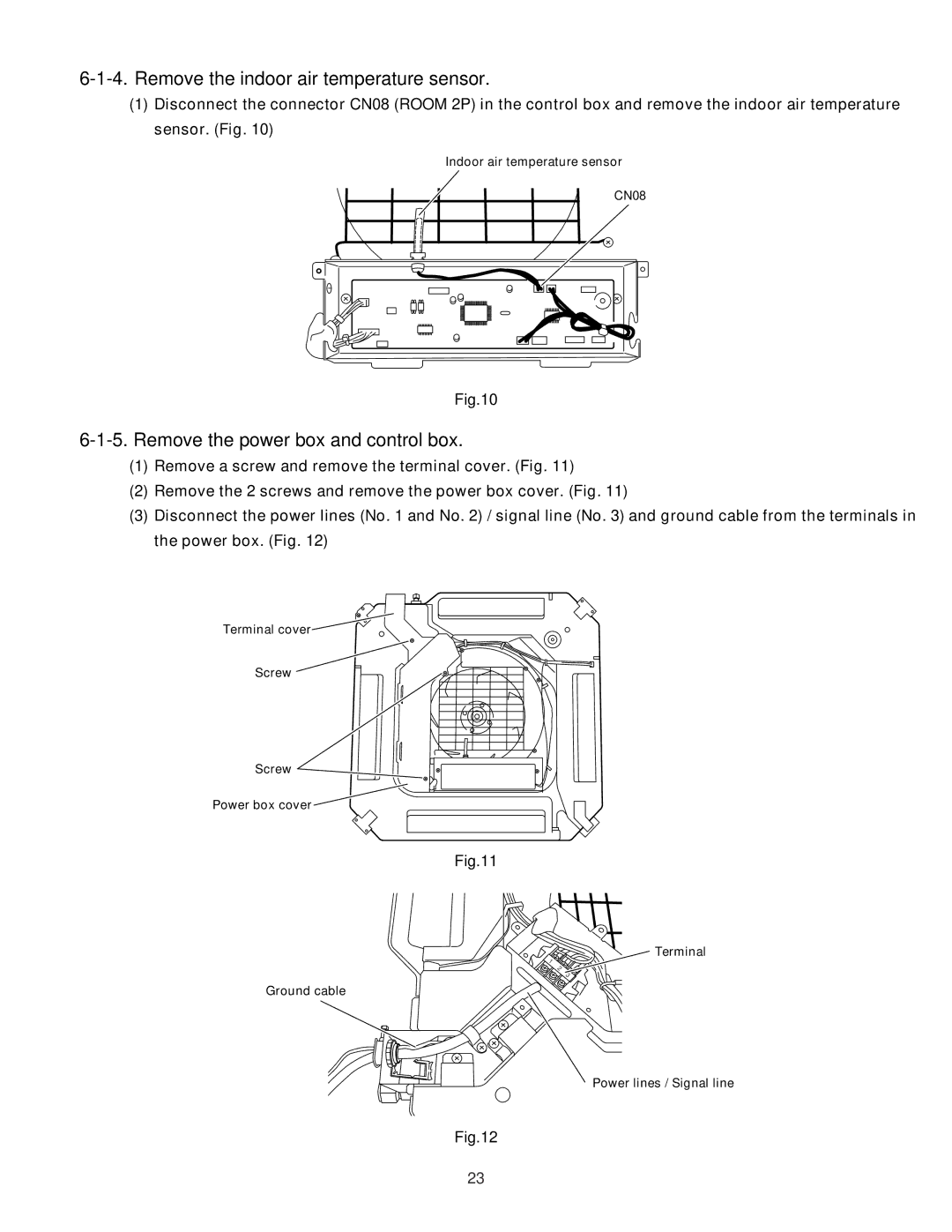 Sanyo XMHS1272, XMHS0972 service manual Remove the indoor air temperature sensor, Remove the power box and control box 