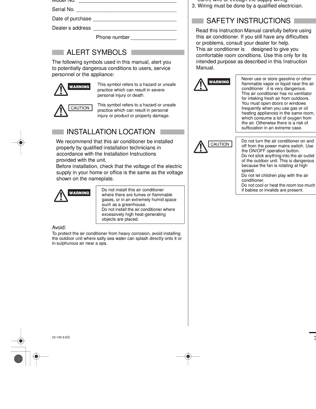 Sanyo XMHS0972 Product Information, Alert Symbols, Installation Location, Electrical Requirements, Safety Instructions 