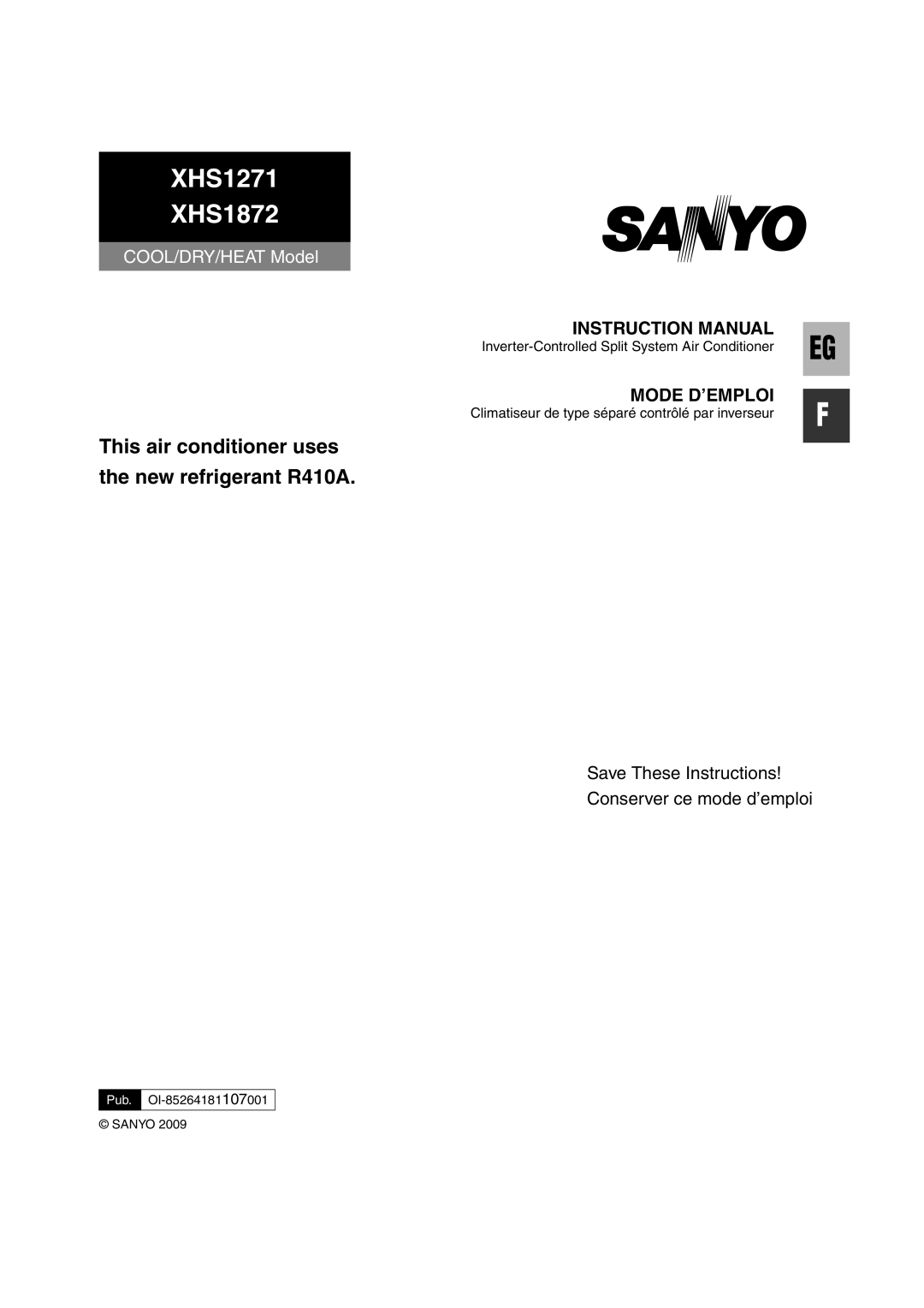 Sanyo XMHS1272, XMHS0972 service manual XHS1271 XHS1872, Pub. OI-85264181107001 Sanyo 