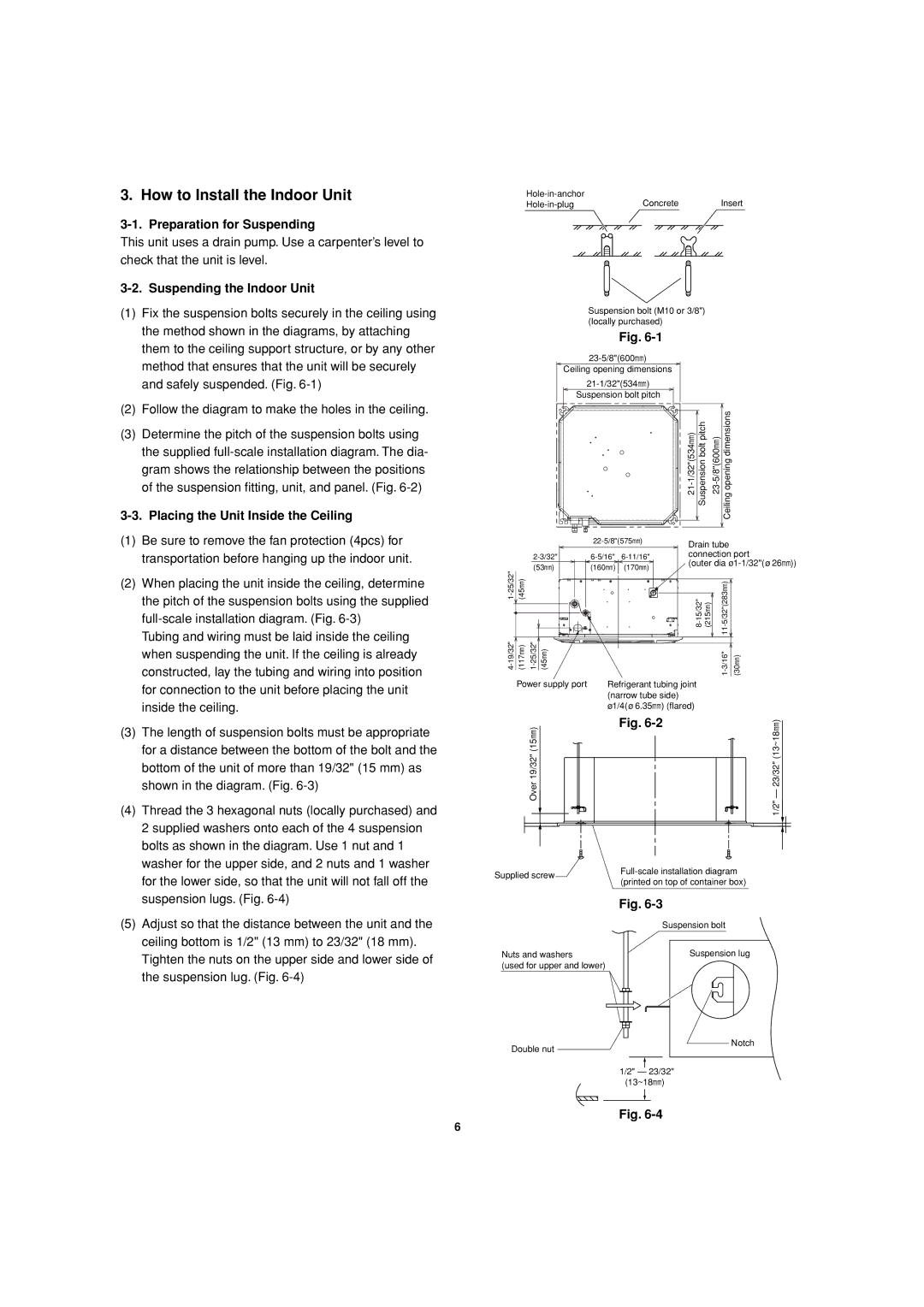 Sanyo XMHS1272, XMHS0972 How to Install the Indoor Unit, Preparation for Suspending, Suspending the Indoor Unit 