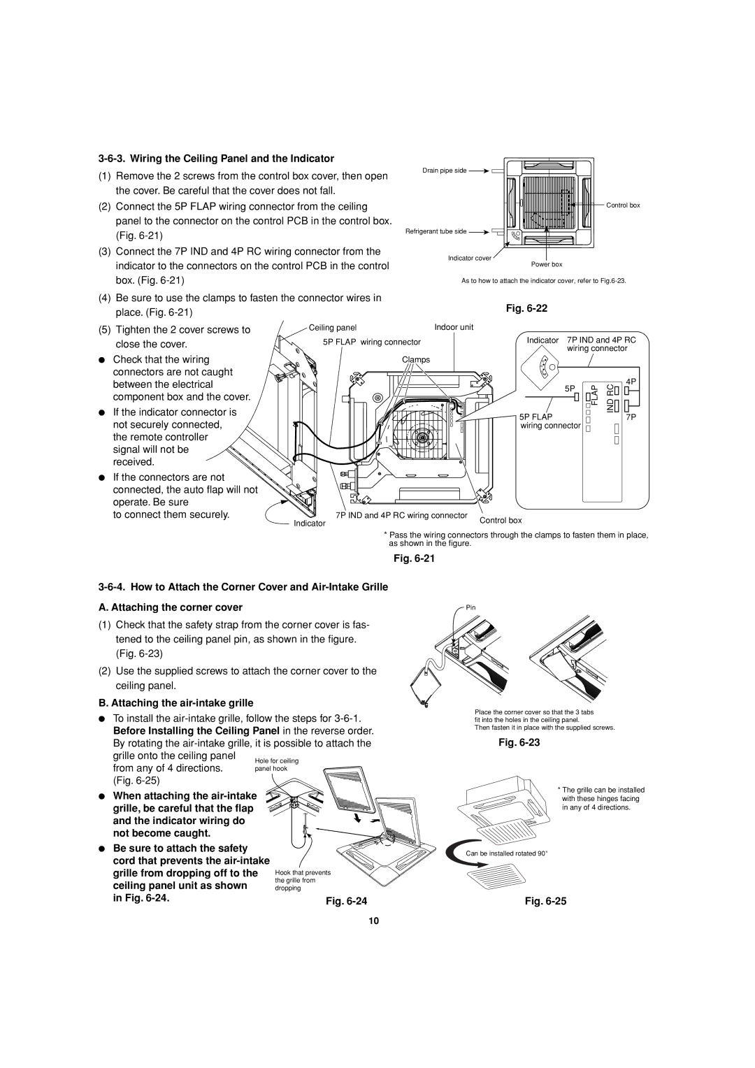 Sanyo XMHS1272, XMHS0972 service manual Wiring the Ceiling Panel and the Indicator, Attaching the air-intake grille 