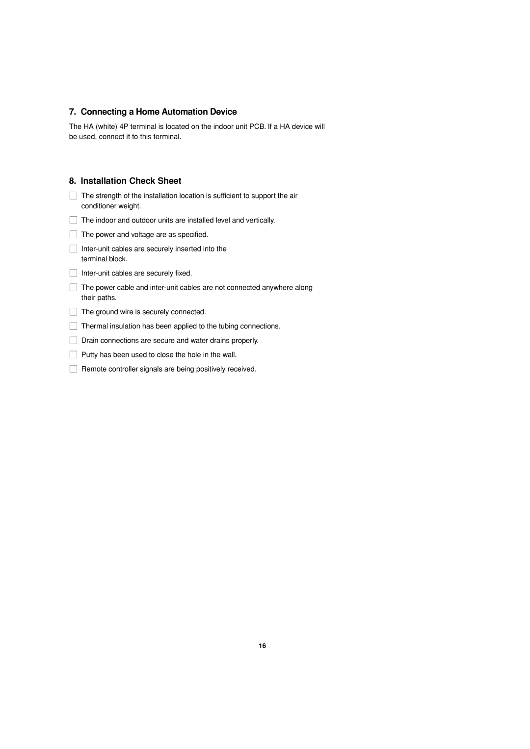 Sanyo XMHS1272, XMHS0972 service manual Connecting a Home Automation Device, Installation Check Sheet 