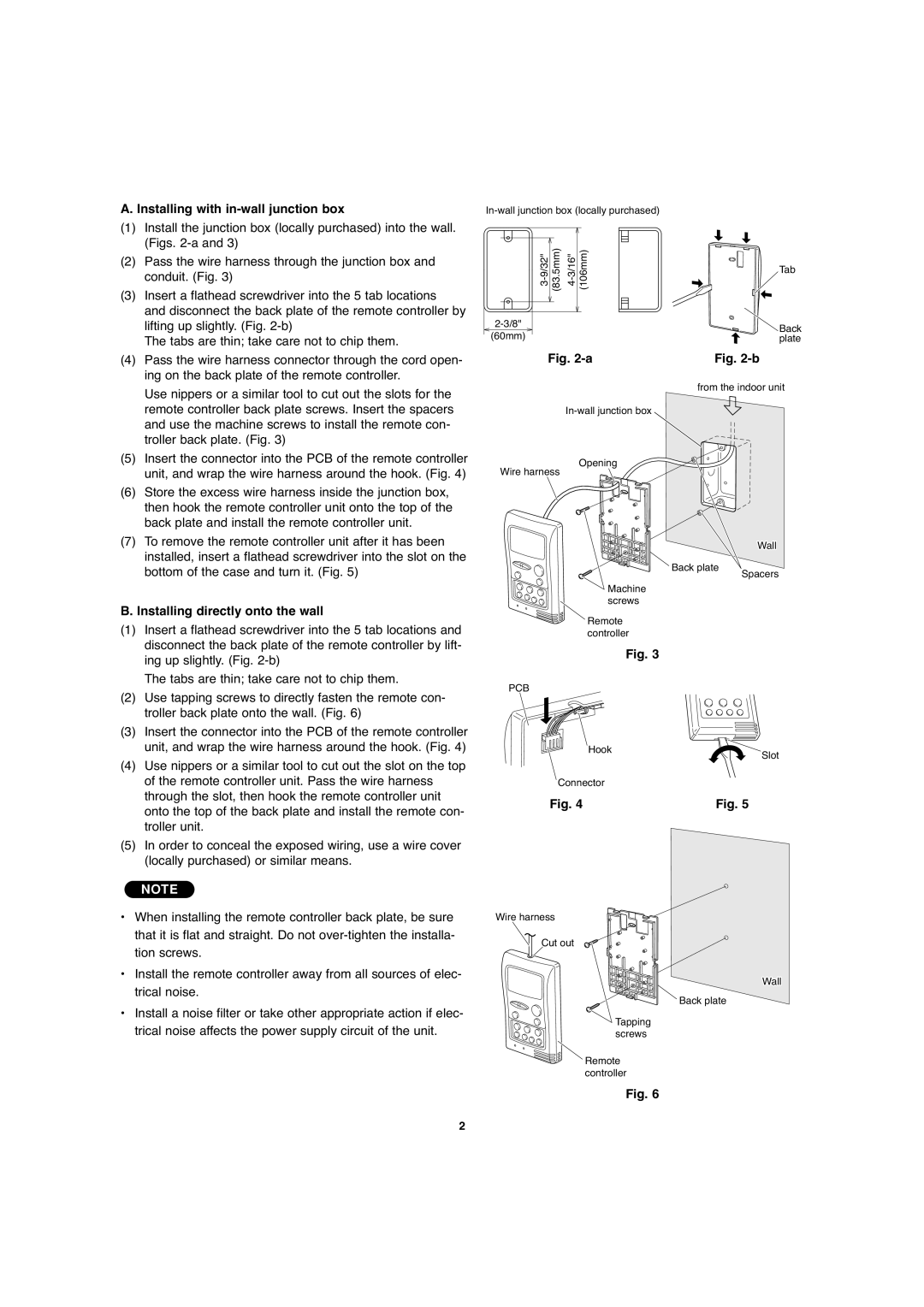 Sanyo XMHS0972, XMHS1272 service manual A. Installing with in-walljunction box, B. Installing directly onto the wall, Fig 