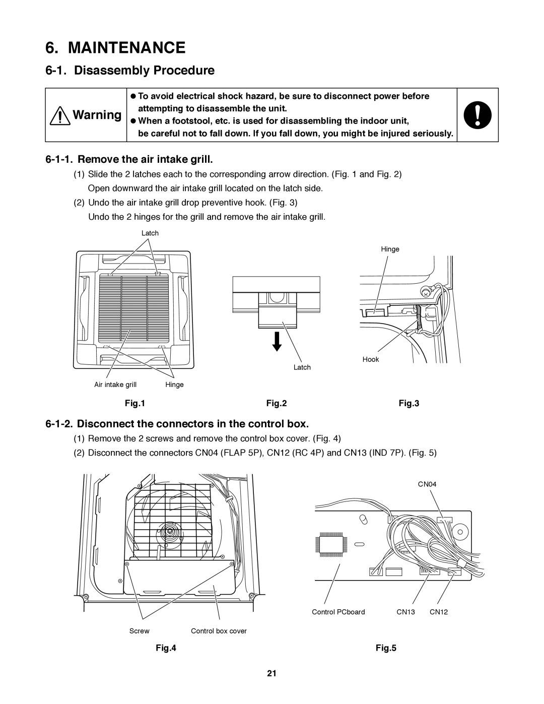 Sanyo XMHS1272, XMHS0972 service manual Maintenance, Disassembly Procedure, Remove the air intake grill 