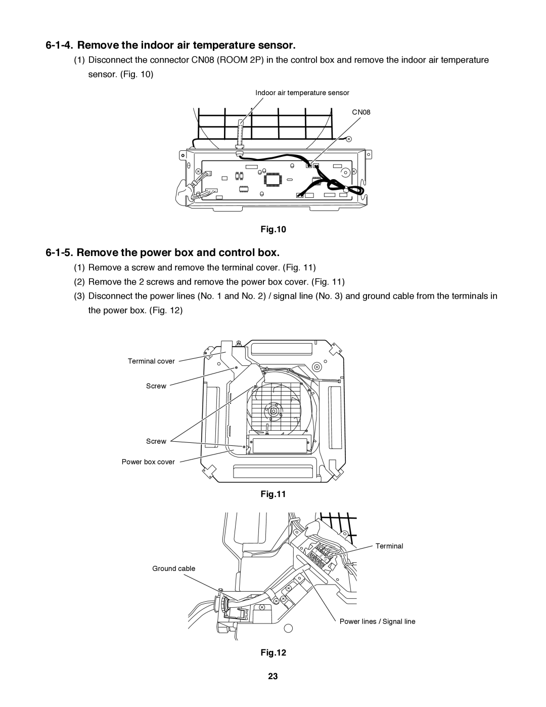 Sanyo XMHS1272, XMHS0972 service manual Remove the indoor air temperature sensor, Remove the power box and control box 
