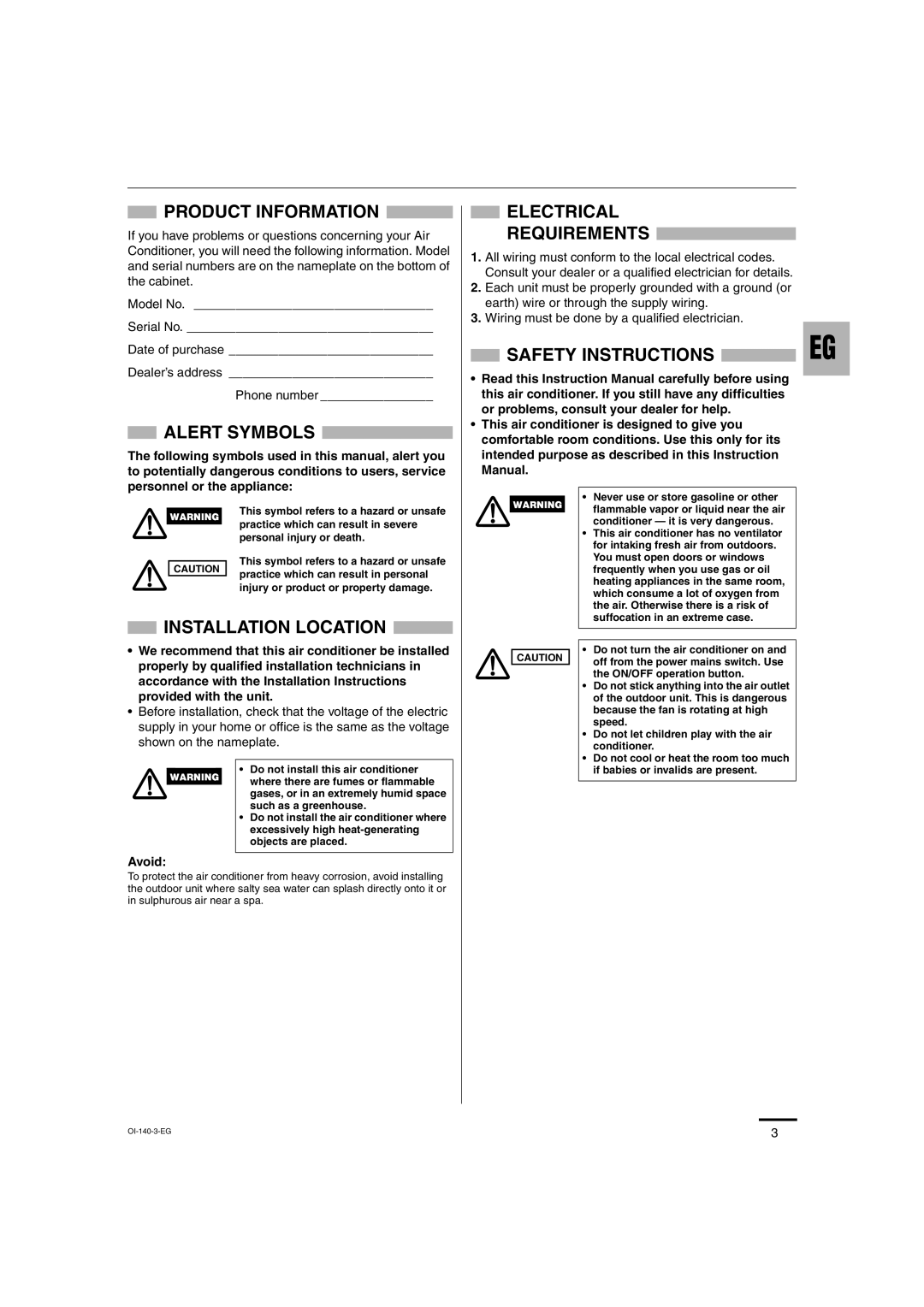 Sanyo XMHS0972 Product Information, Alert Symbols, Installation Location, Electrical Requirements, Safety Instructions 