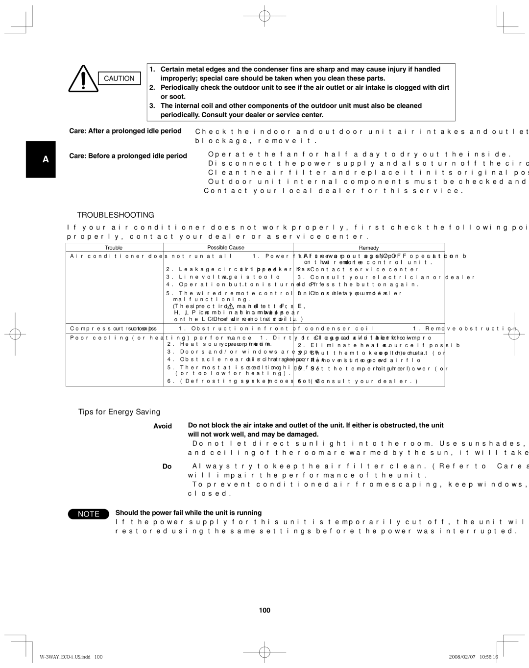 Sanyo XMHX1252, XMHX1852, CHDZR09053, CHDZR14053, 85464369098000 installation instructions Troubleshooting, 100 