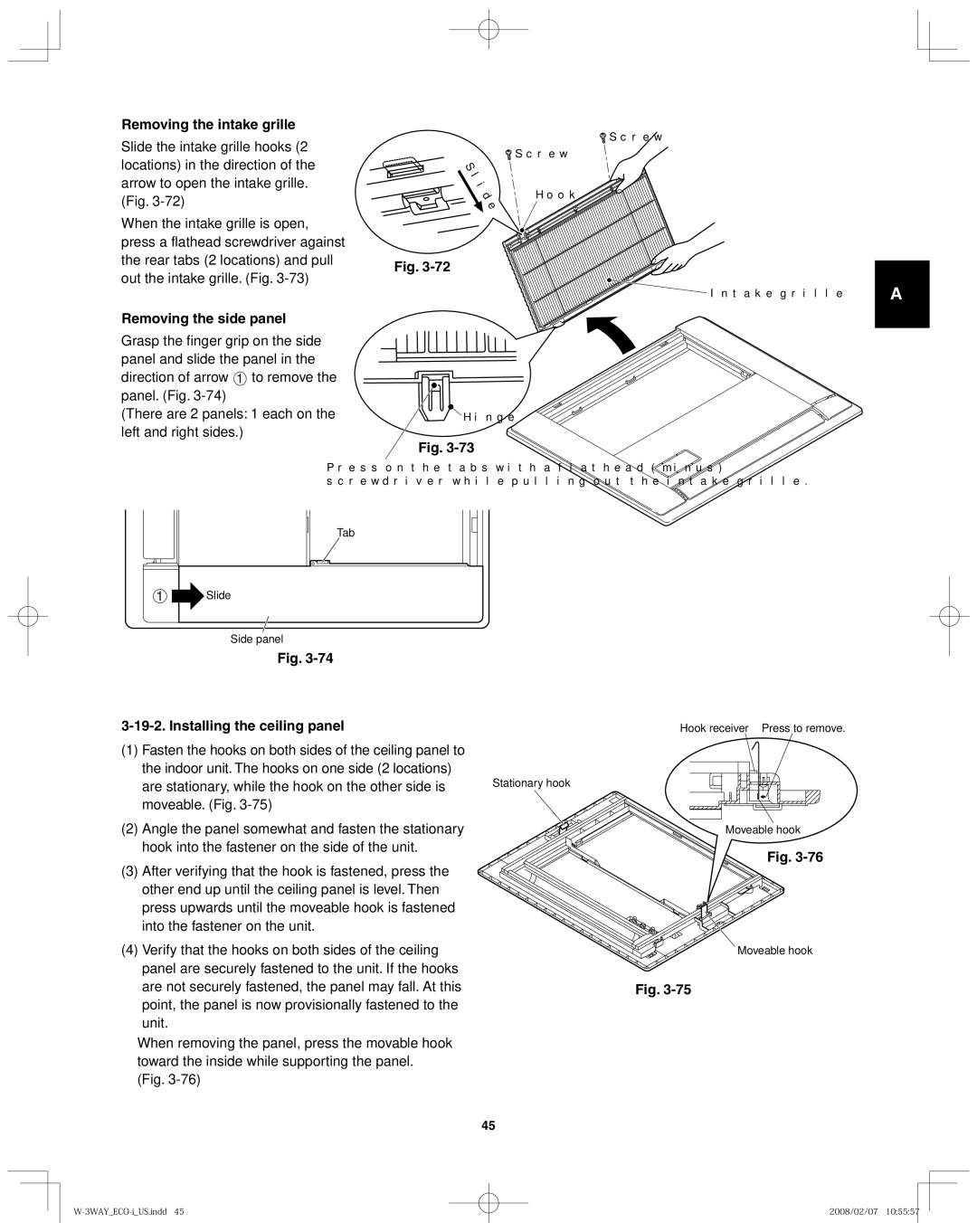 Sanyo XMHX1252, XMHX1852, CHDZR09053, CHDZR14053, 85464369098000 Removing the intake grille, Removing the side panel 