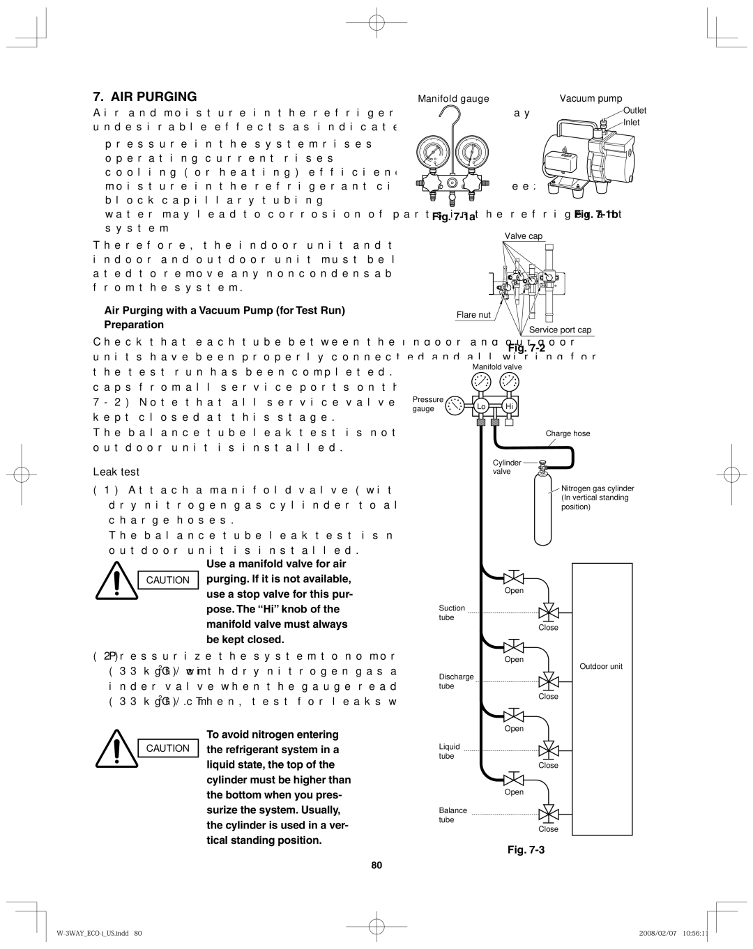 Sanyo XMHX1252, XMHX1852 Air Purging with a Vacuum Pump for Test Run Preparation, Leak test, Manifold gauge Vacuum pump 