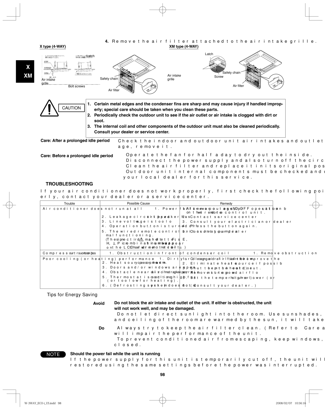 Sanyo CHDZR14053, XMHX1252, XMHX1852 Tips for Energy Saving, Soot, Should the power fail while the unit is running 