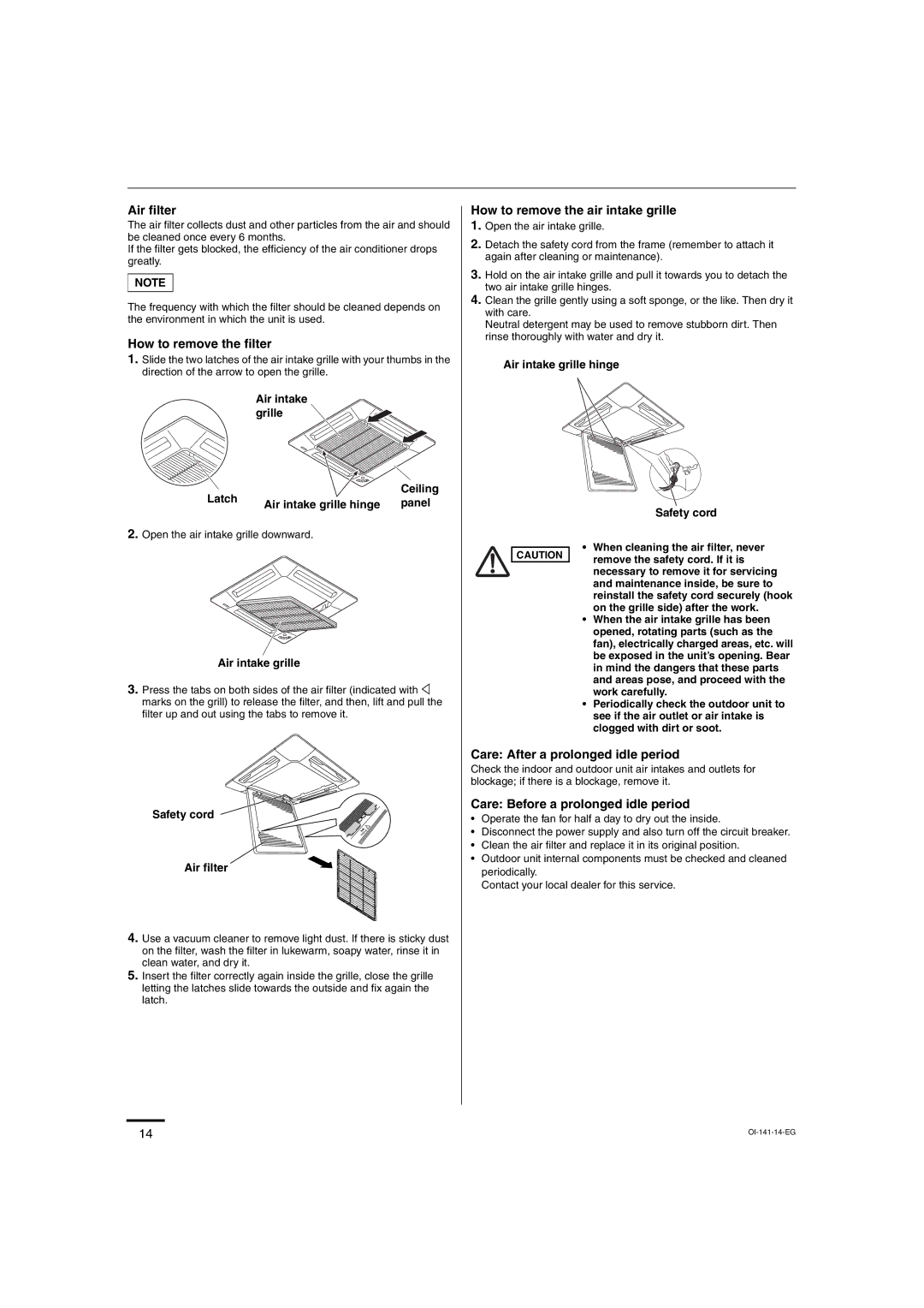 Sanyo XMS1272, XMS0972 service manual Air filter, How to remove the filter, How to remove the air intake grille 