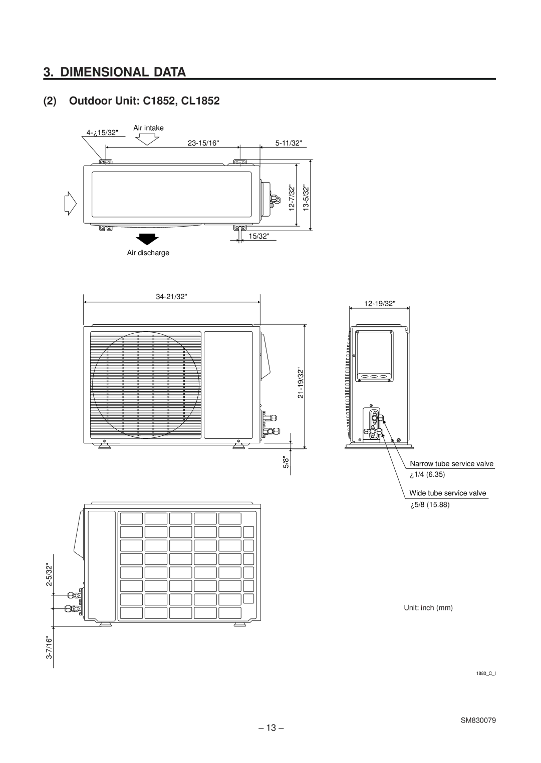 Sanyo XS1852 service manual Outdoor Unit C1852, CL1852 