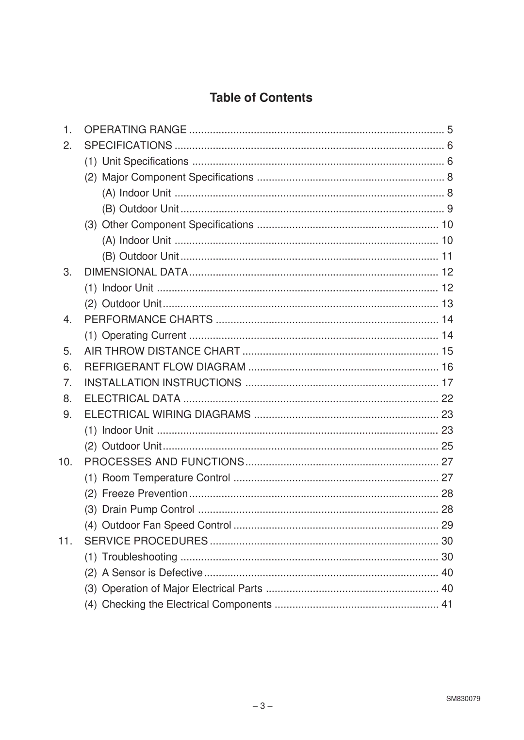 Sanyo XS1852, C1852, CL1852 service manual Table of Contents 