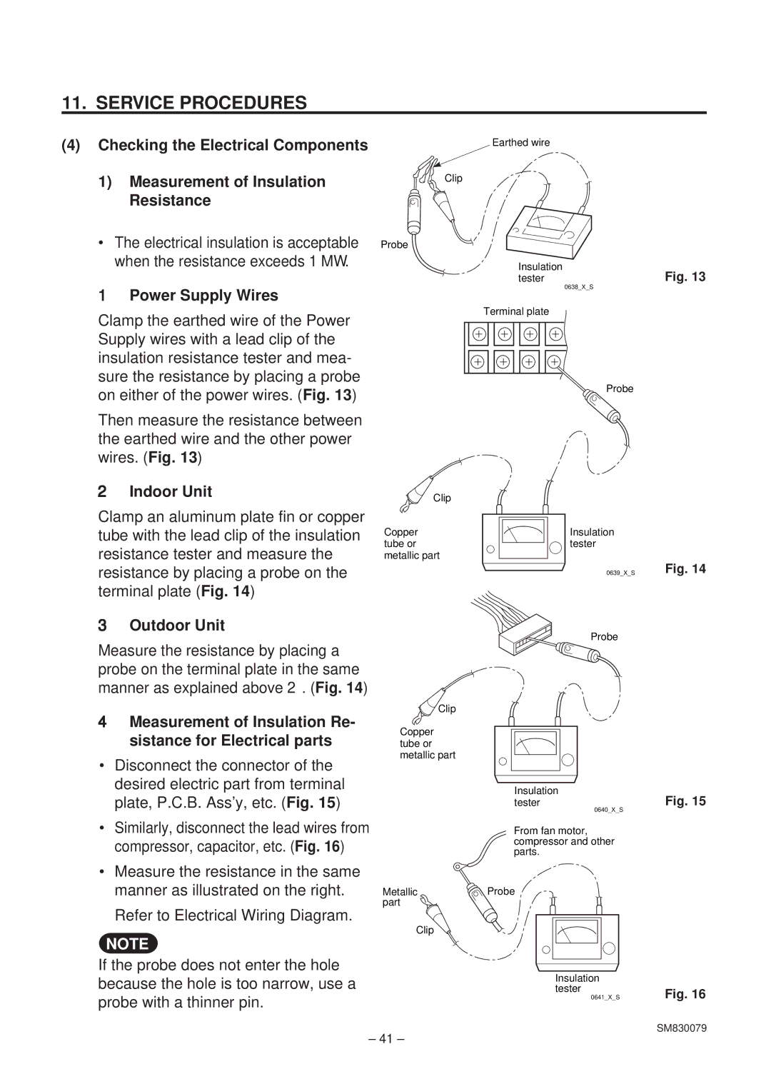 Sanyo CL1852, XS1852, C1852 service manual Power Supply Wires, Measurement of Insulation Re- sistance for Electrical parts 