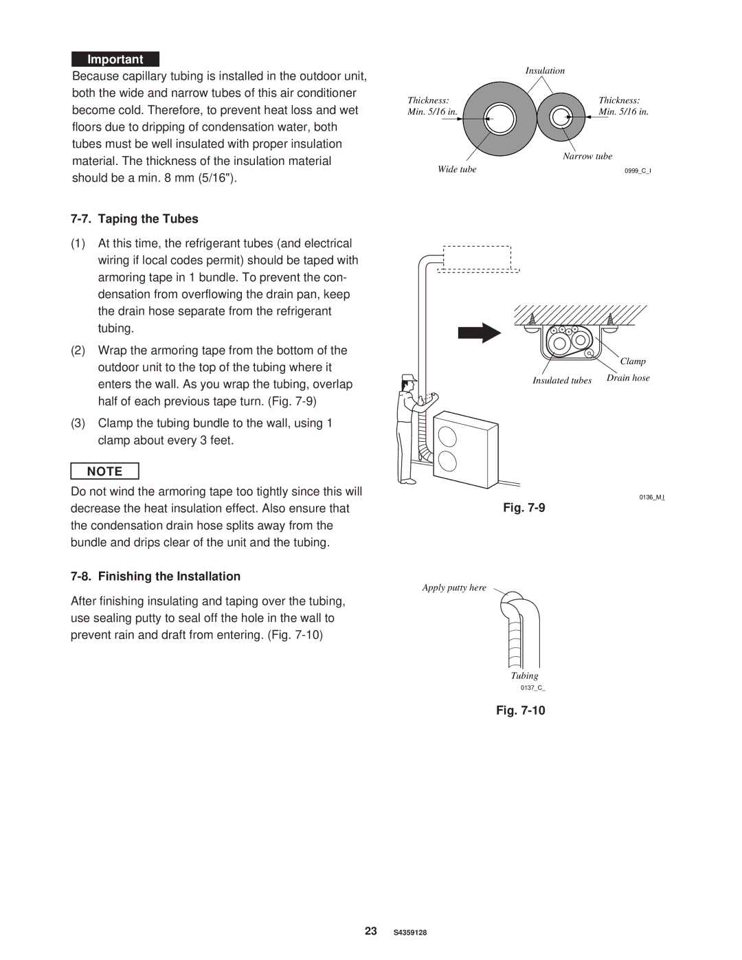 Sanyo PNR-XS2432, XS1852 installation instructions Taping the Tubes, Finishing the Installation 