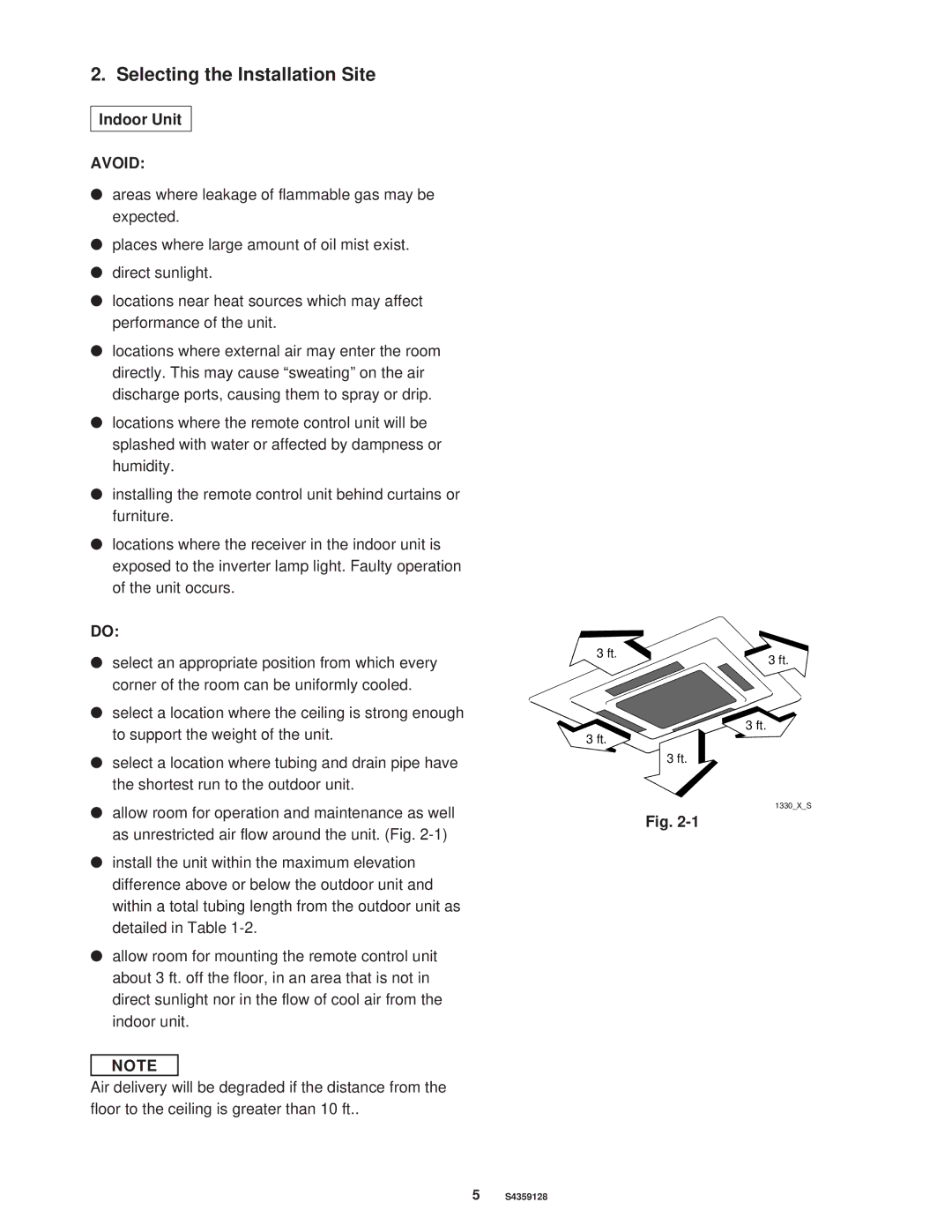 Sanyo PNR-XS2432, XS1852 installation instructions Selecting the Installation Site, Indoor Unit 