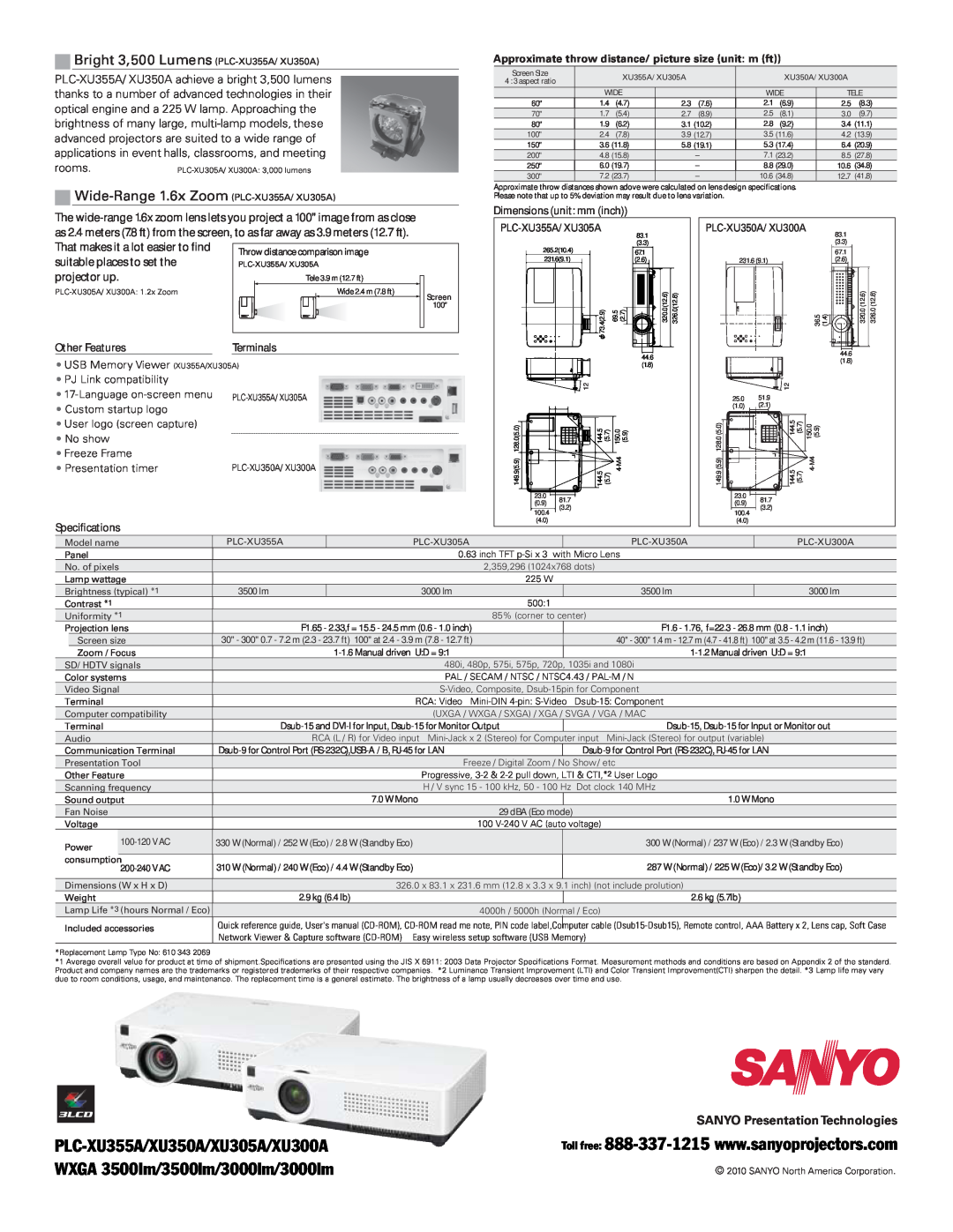 Sanyo XU300A optical engine and a 225 W lamp. Approaching the, brightness of many large, multi-lamp models, these, rooms 
