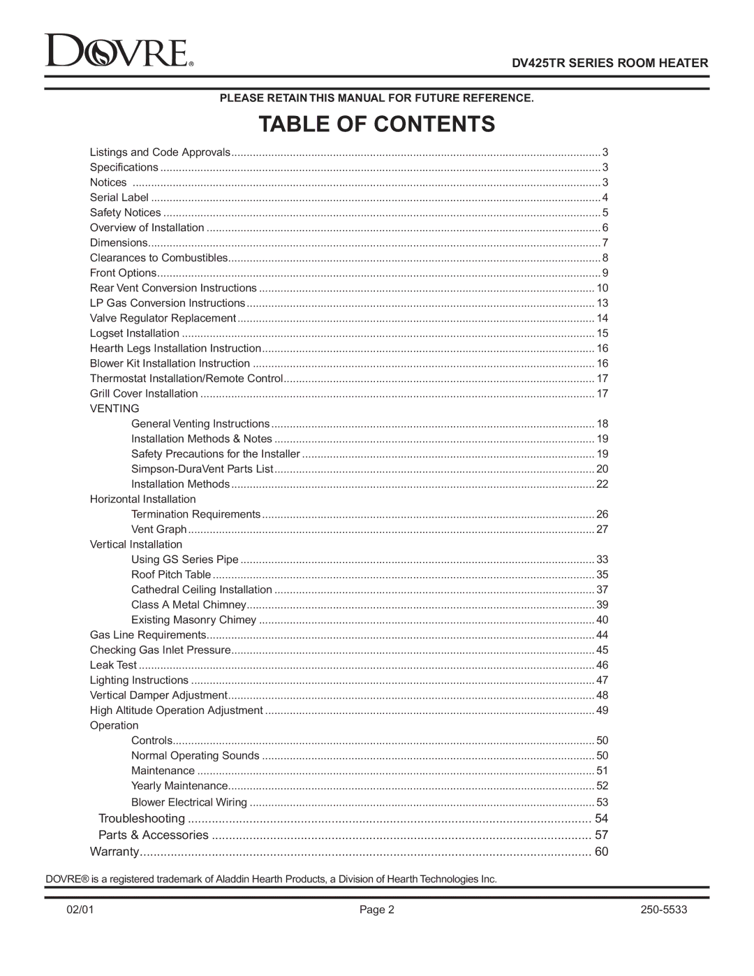 Sapphire Audio DV425TR owner manual Table of Contents 