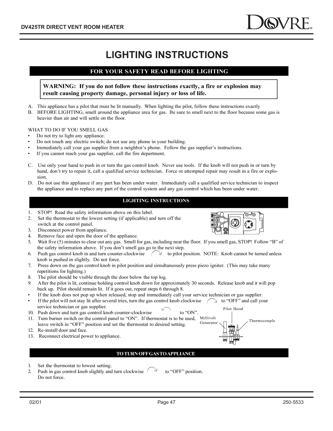 Sapphire Audio DV425TR owner manual Lighting Instructions, For Your Safety Read Before Lighting 