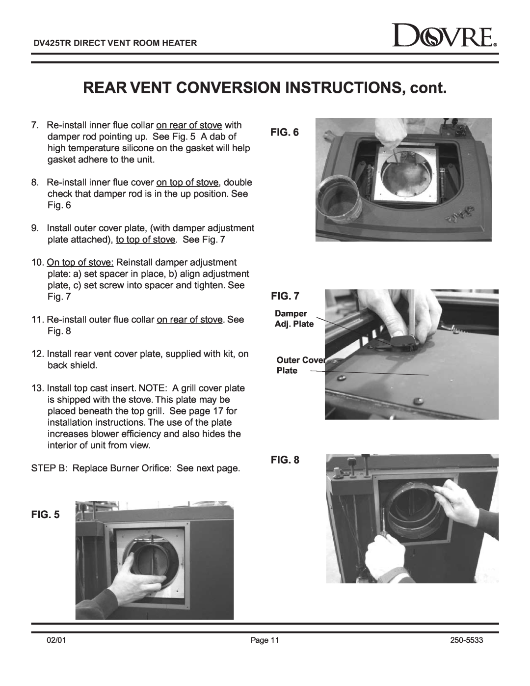 Sapphire Audio DV425TR owner manual REAR VENT CONVERSION INSTRUCTIONS, cont, Fig. Fig 