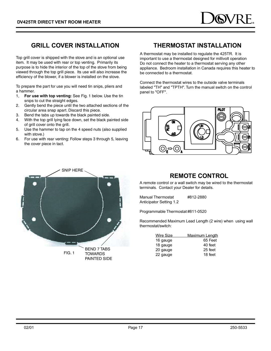 Sapphire Audio DV425TR owner manual Grill Cover Installation, Thermostat Installation, Remote Control 