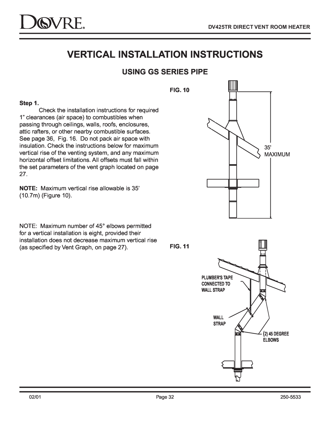 Sapphire Audio DV425TR owner manual Vertical Installation Instructions, Using Gs Series Pipe, FIG. Step 